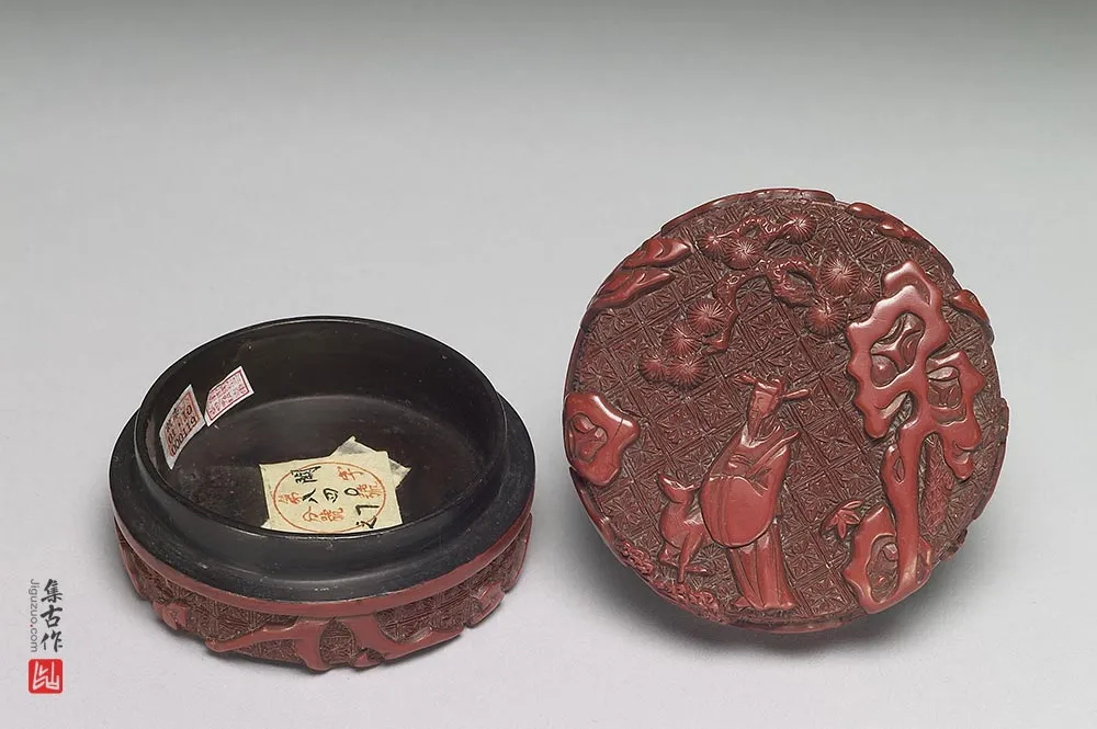 明代剔红禄位高升人物圆盒-(3)
