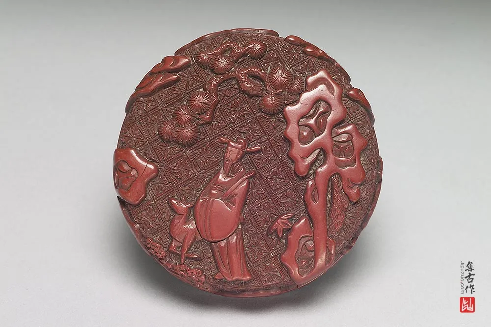 明代剔红禄位高升人物圆盒-(4)
