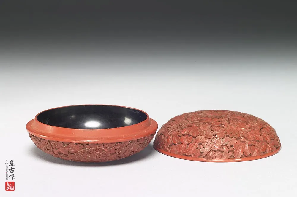 清代乾隆剔红菊花益寿圆盒-(3)