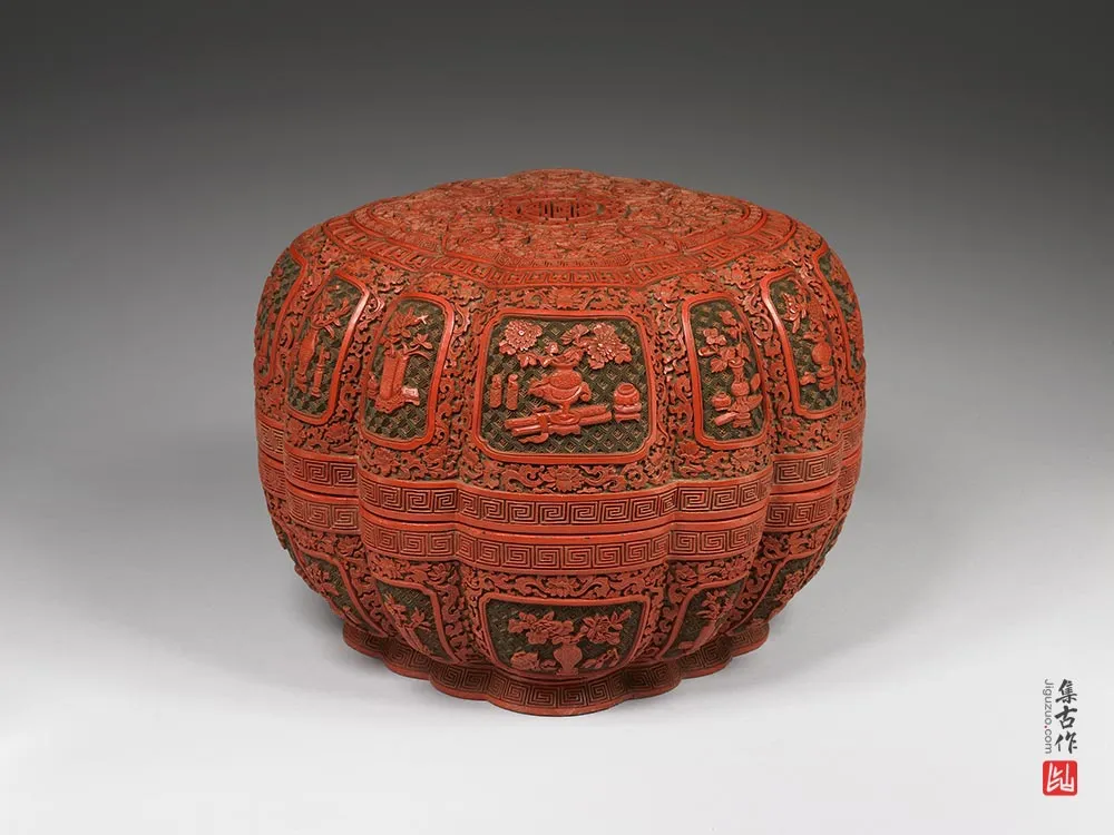 清代乾隆剔彩博古花卉盒-(2)