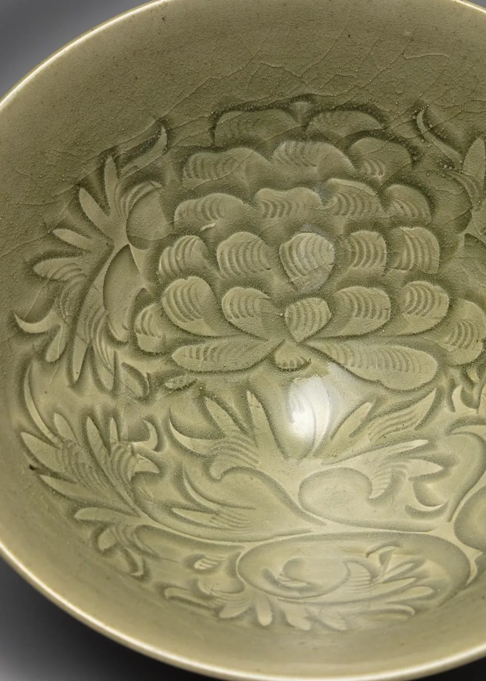 北宋“耀州窑青瓷划花牡丹纹碗”陶瓷器-(2)