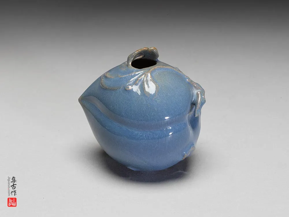 “石湾窑天蓝釉蟠桃水盛”陶瓷器-(1)