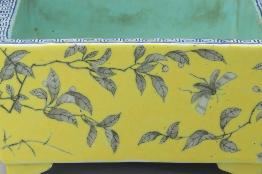 清代粉彩园圃图盆局部 (4)