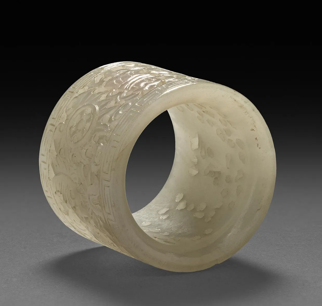 清代白玉镂空雕刻扳指-(2)