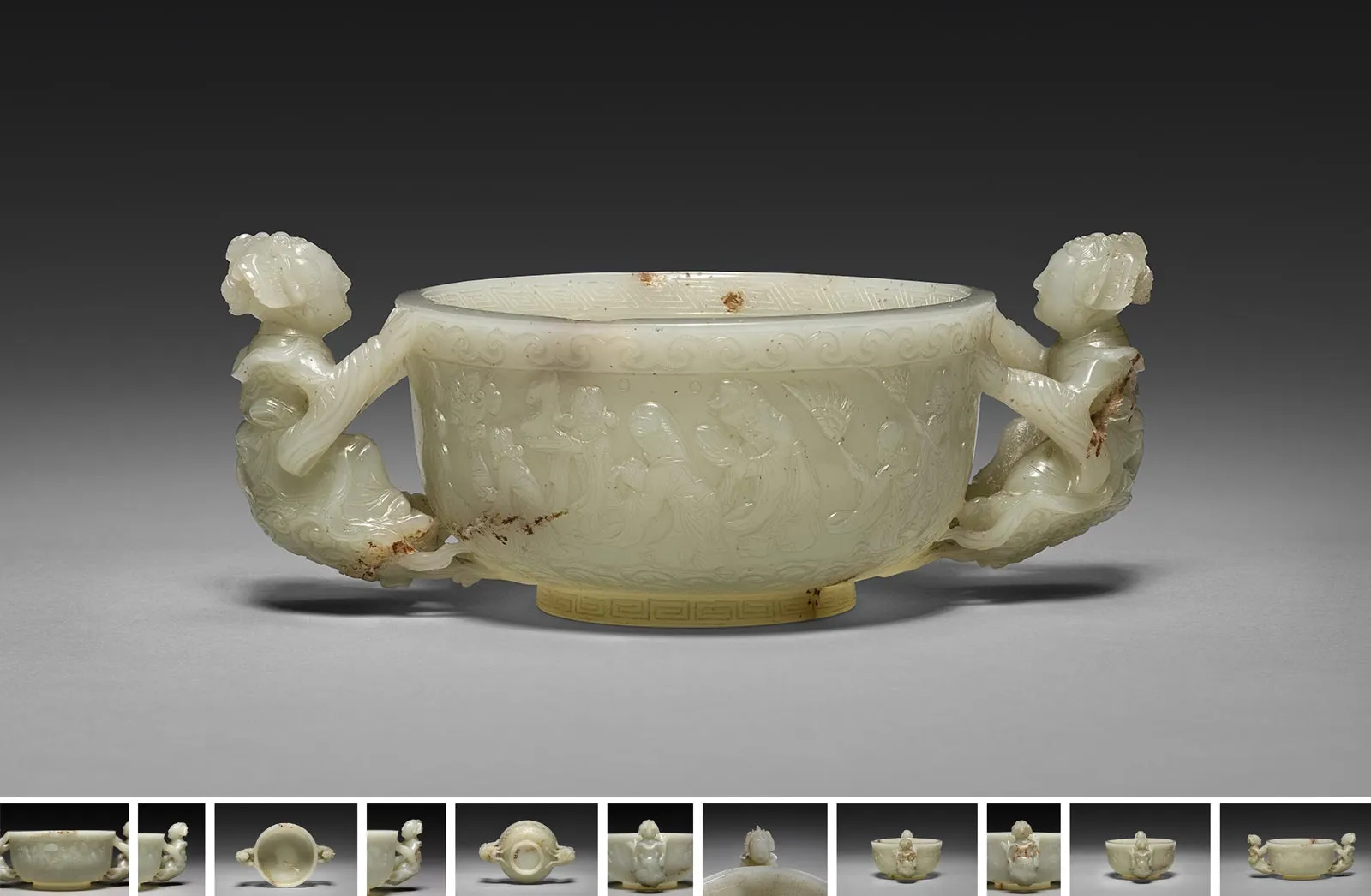 青白玉双仙人耳杯