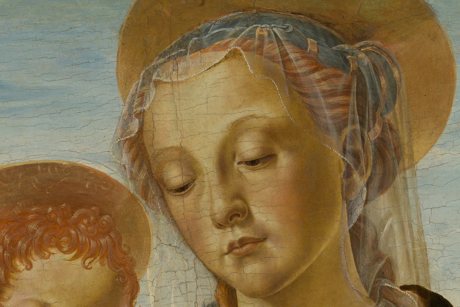 韦罗基奥工作室蛋彩画《圣母子》局部 (1)