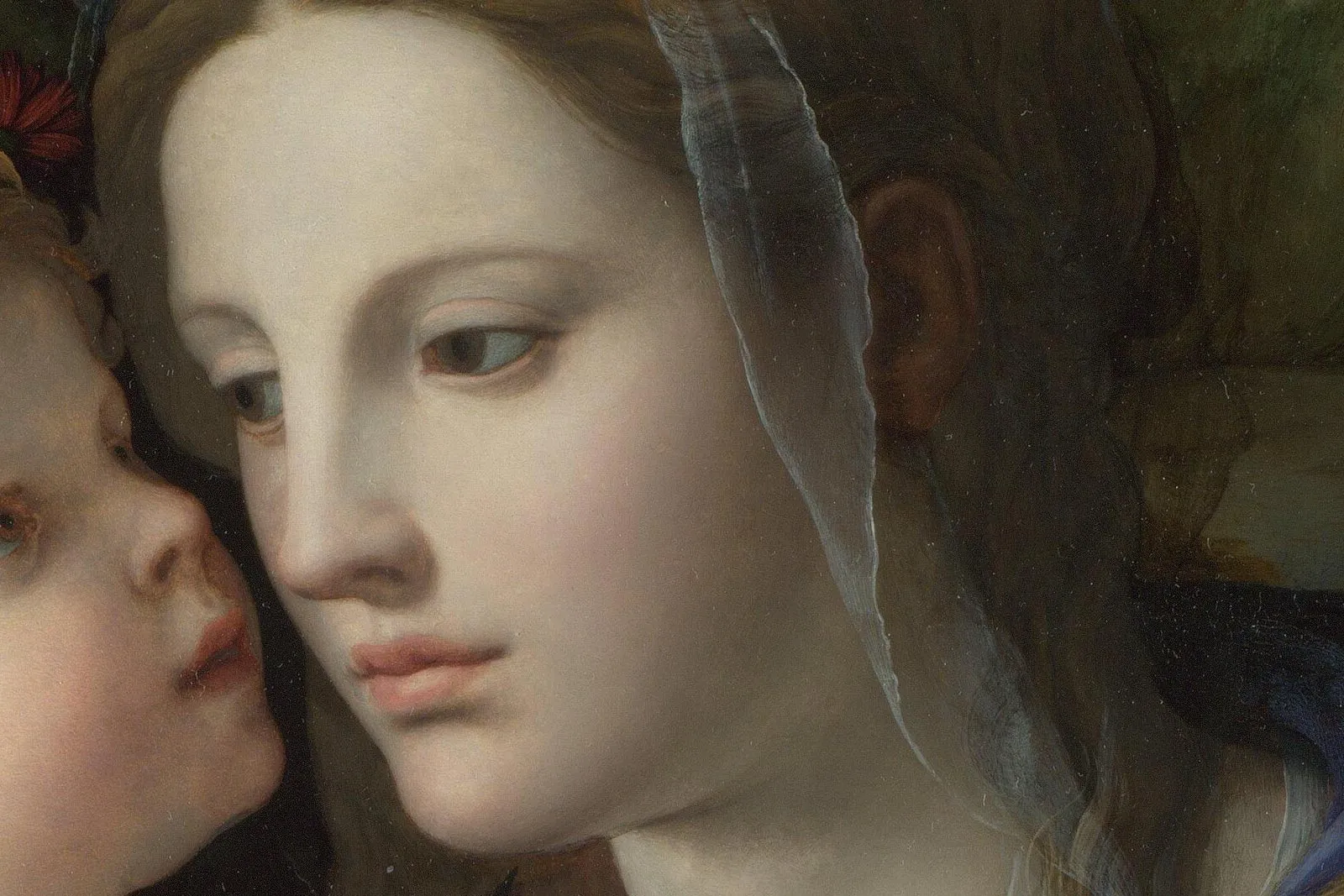 布龙齐诺矫饰主义油画作品《圣母圣子与施洗者圣约翰、圣伊丽莎白》局部 (2)