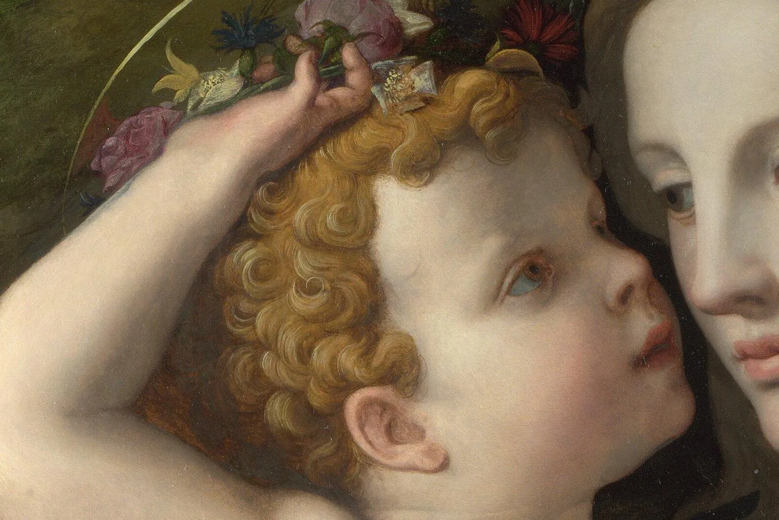 布龙齐诺矫饰主义油画作品《圣母圣子与施洗者圣约翰、圣伊丽莎白》局部 (1)