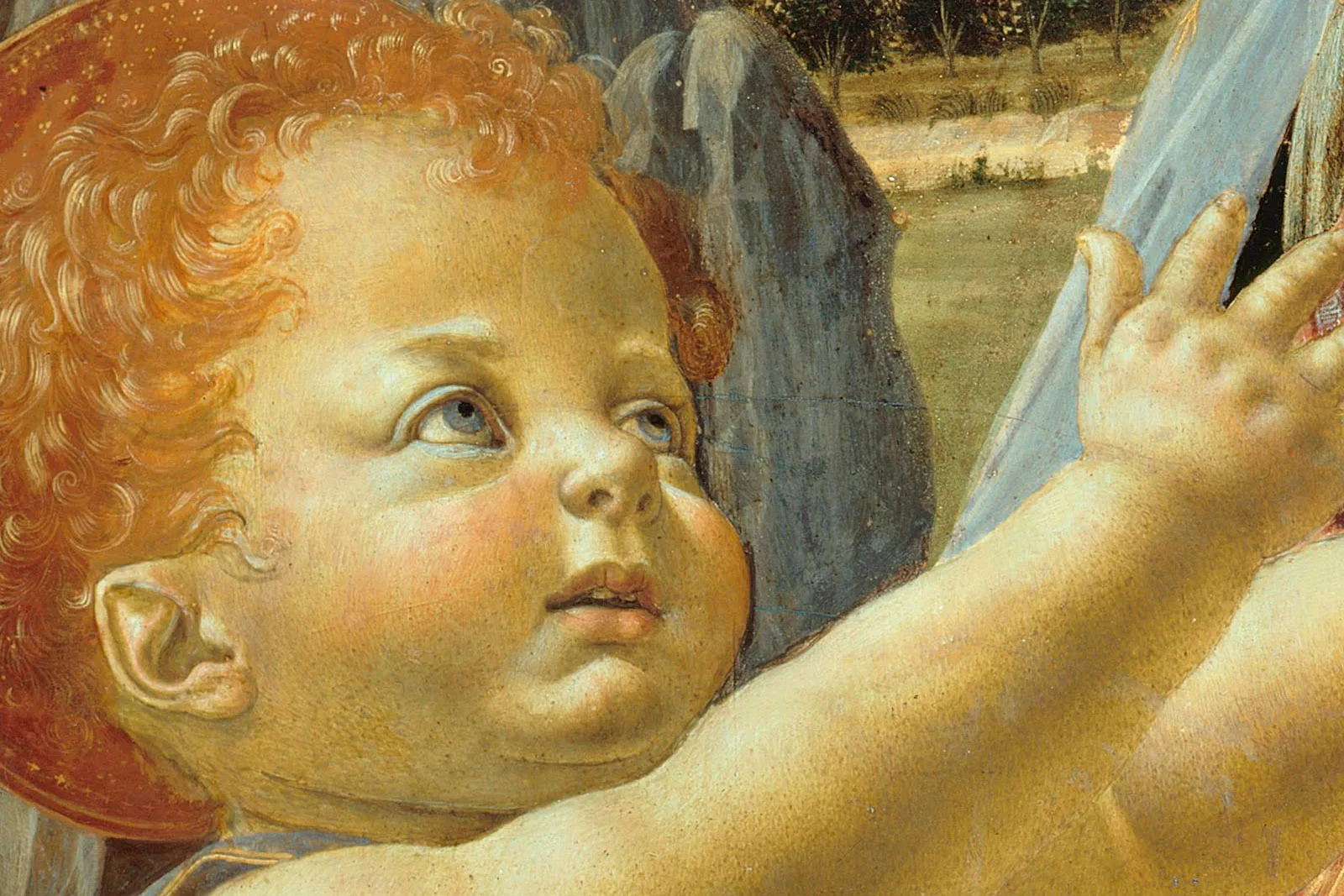 韦罗基奥油画《圣母玛利亚与圣婴》高清局部 (2)