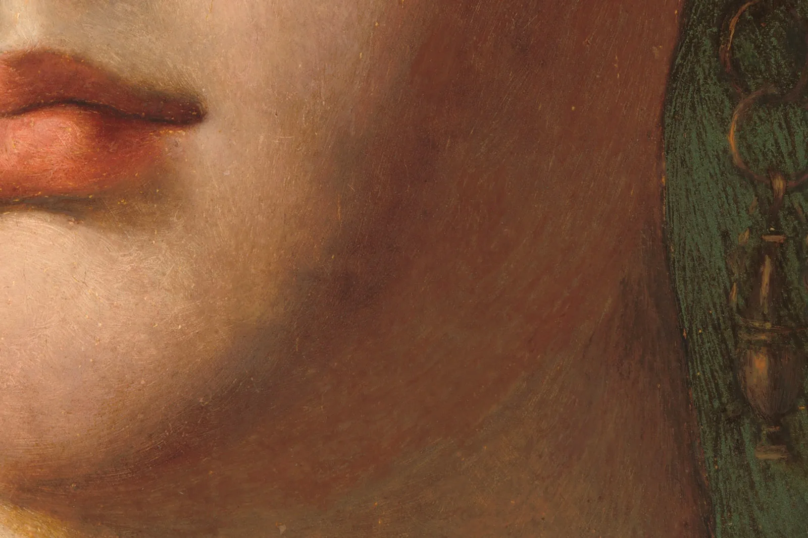 布龙齐诺油画肖像作品《一位年轻女子和她的小男孩》超高清大图局部 (4)