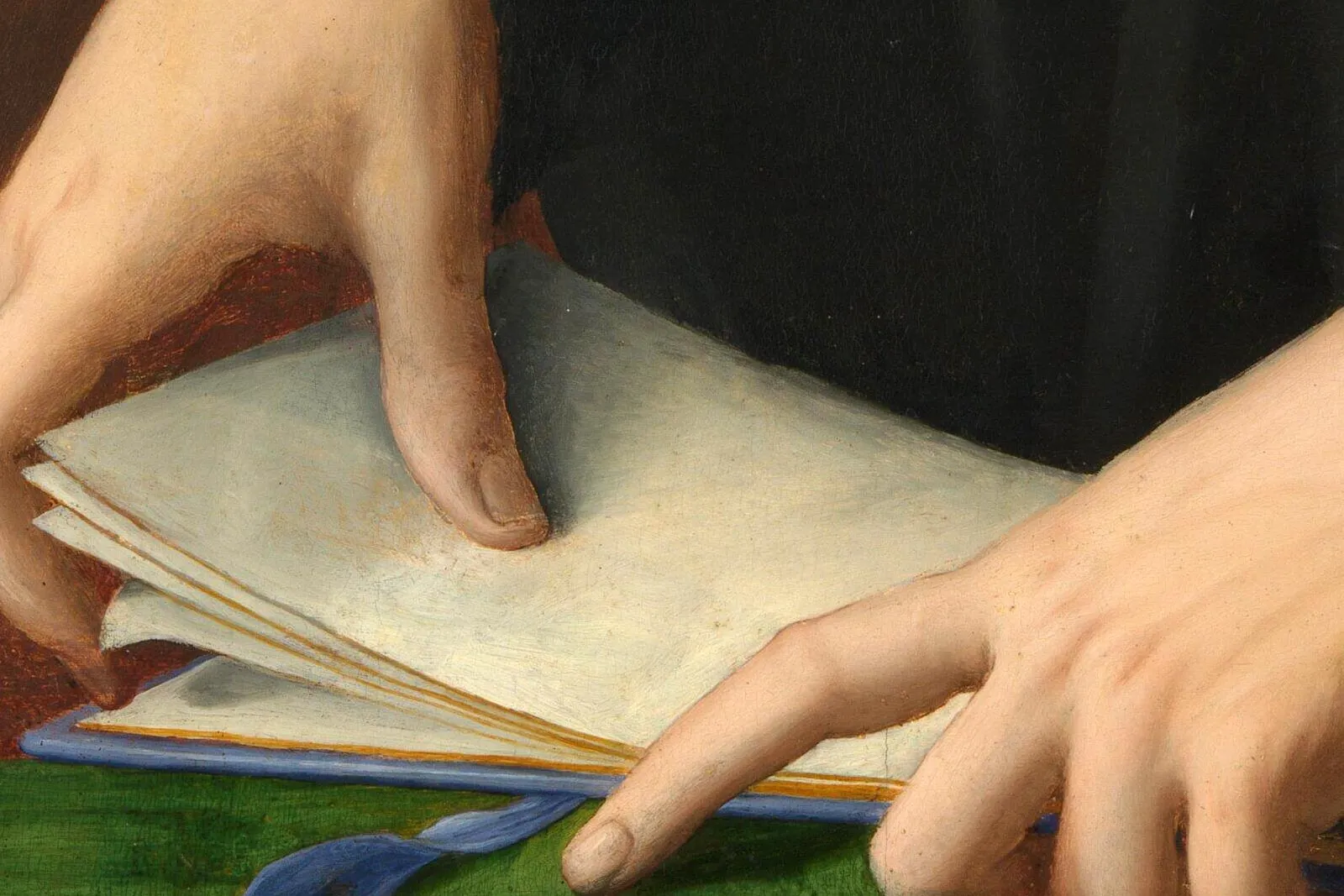 布龙齐诺样式主义油画肖像画《年轻男子的肖像》局部 (2)