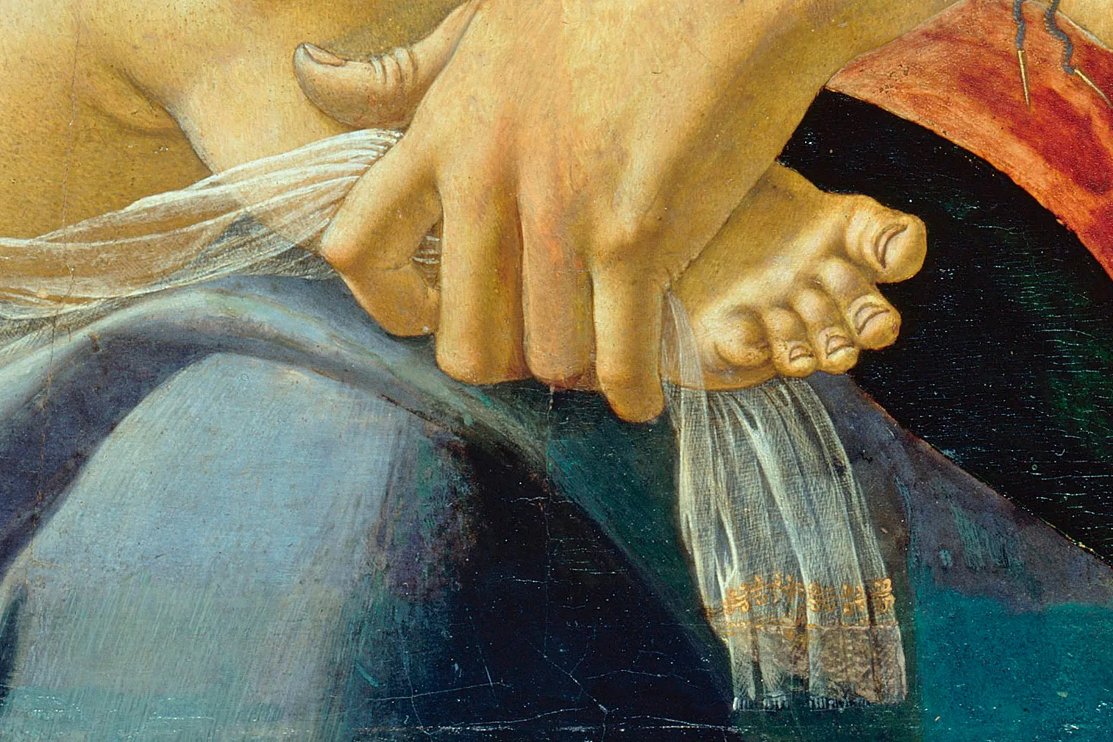 韦罗基奥油画《圣母玛利亚与圣婴》高清局部 (4)