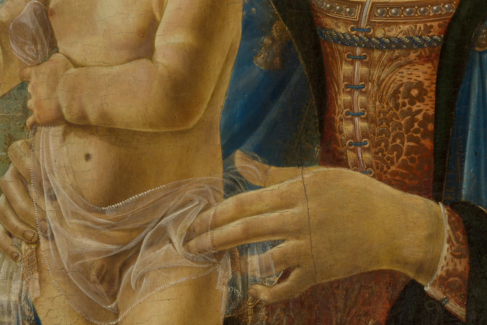 韦罗基奥工作室蛋彩画《圣母子》局部 (3)