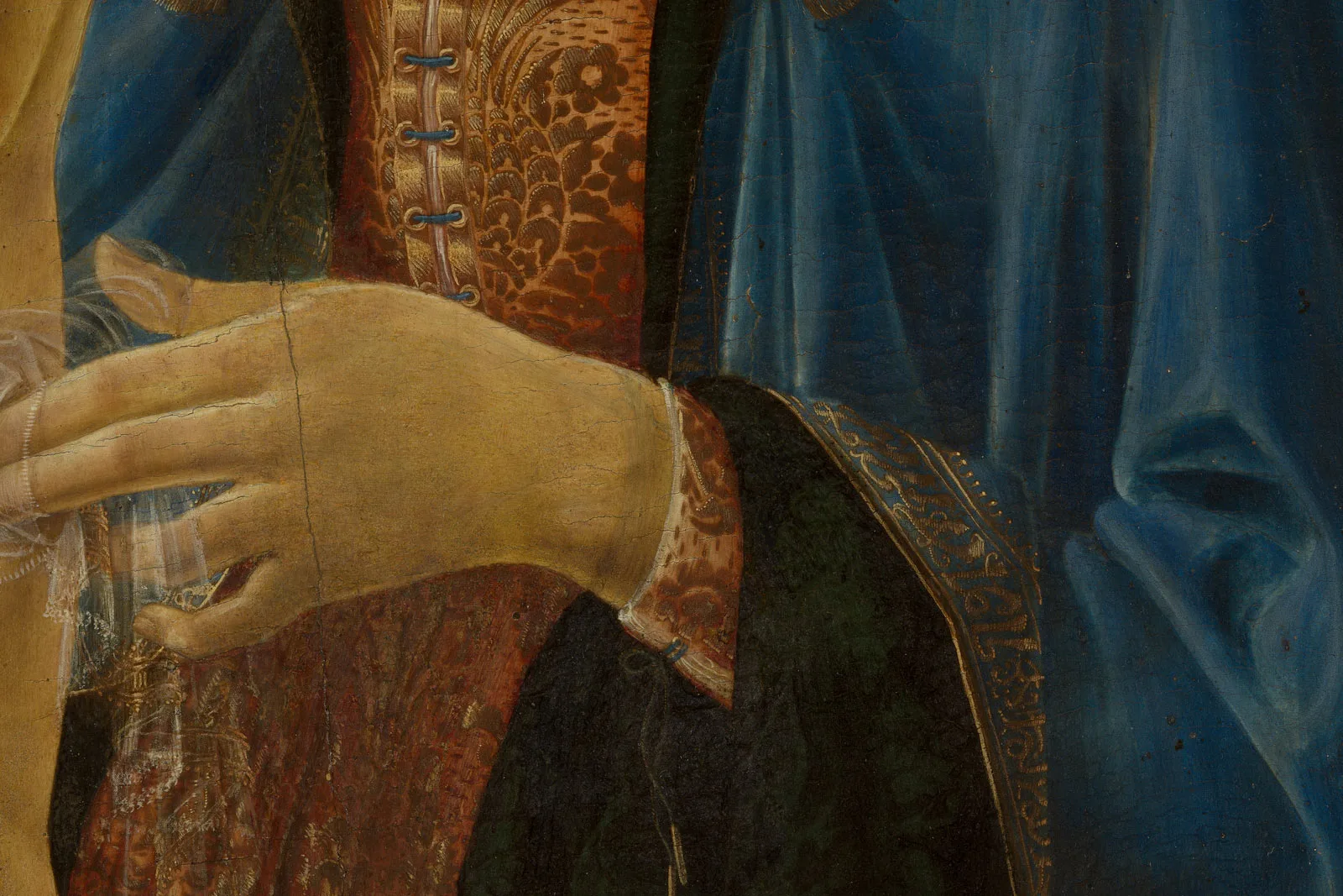 韦罗基奥工作室蛋彩画《圣母子》局部 (4)