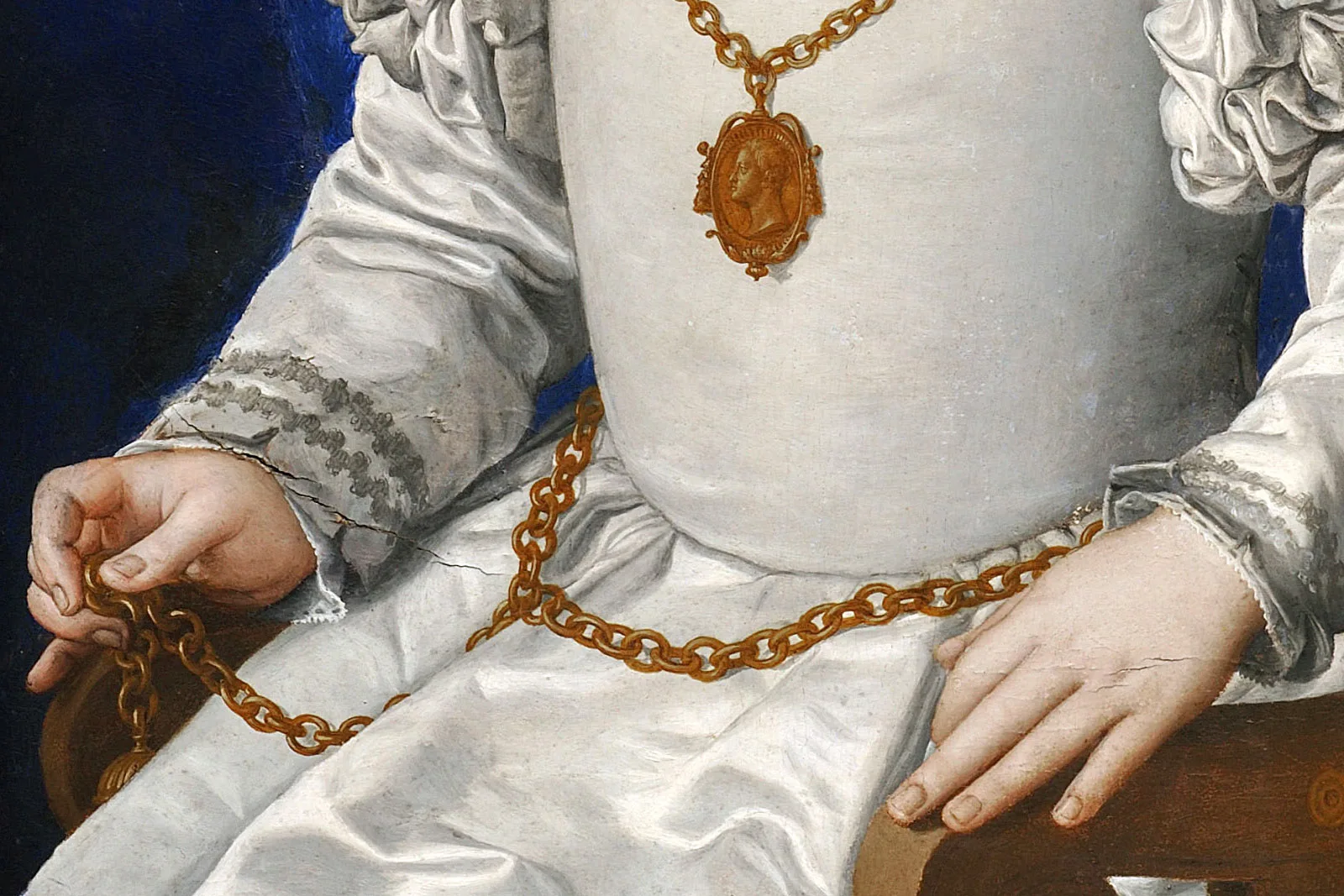 布龙齐诺油画肖像作品《比亚·德·美第奇肖像》局部-2