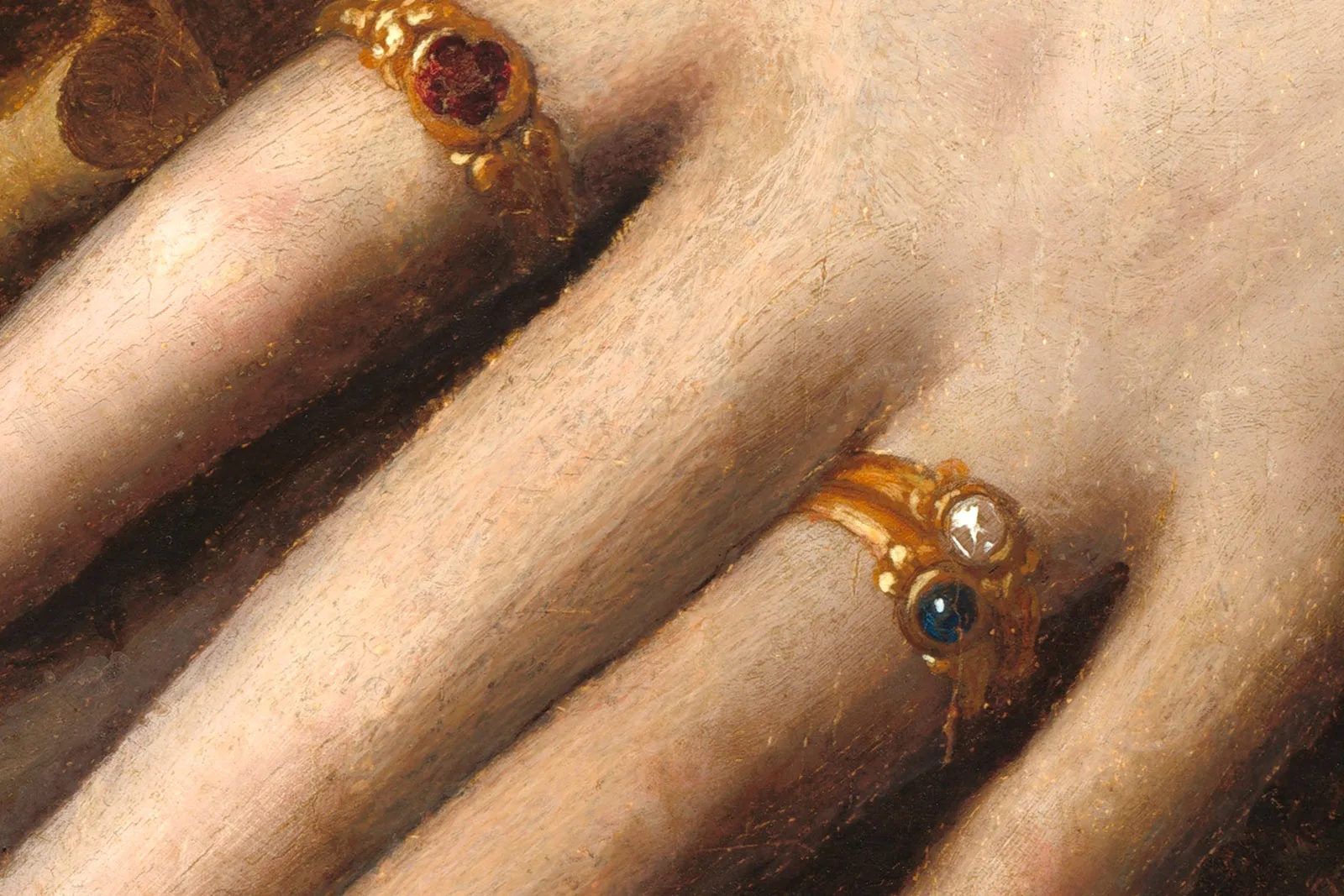 布龙齐诺油画肖像作品《一位年轻女子和她的小男孩》超高清大图局部 (10)