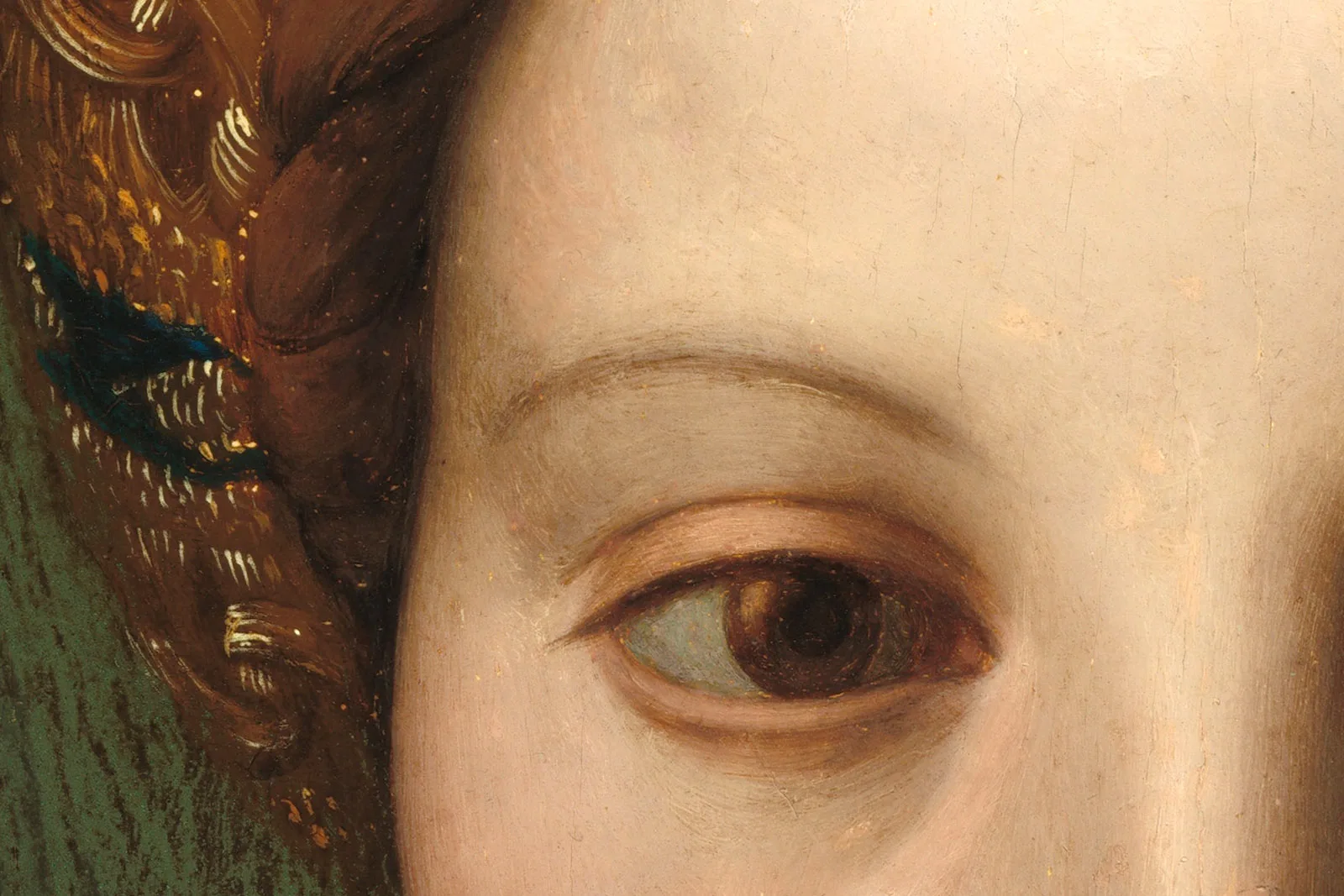 布龙齐诺油画肖像作品《一位年轻女子和她的小男孩》超高清大图局部 (1)