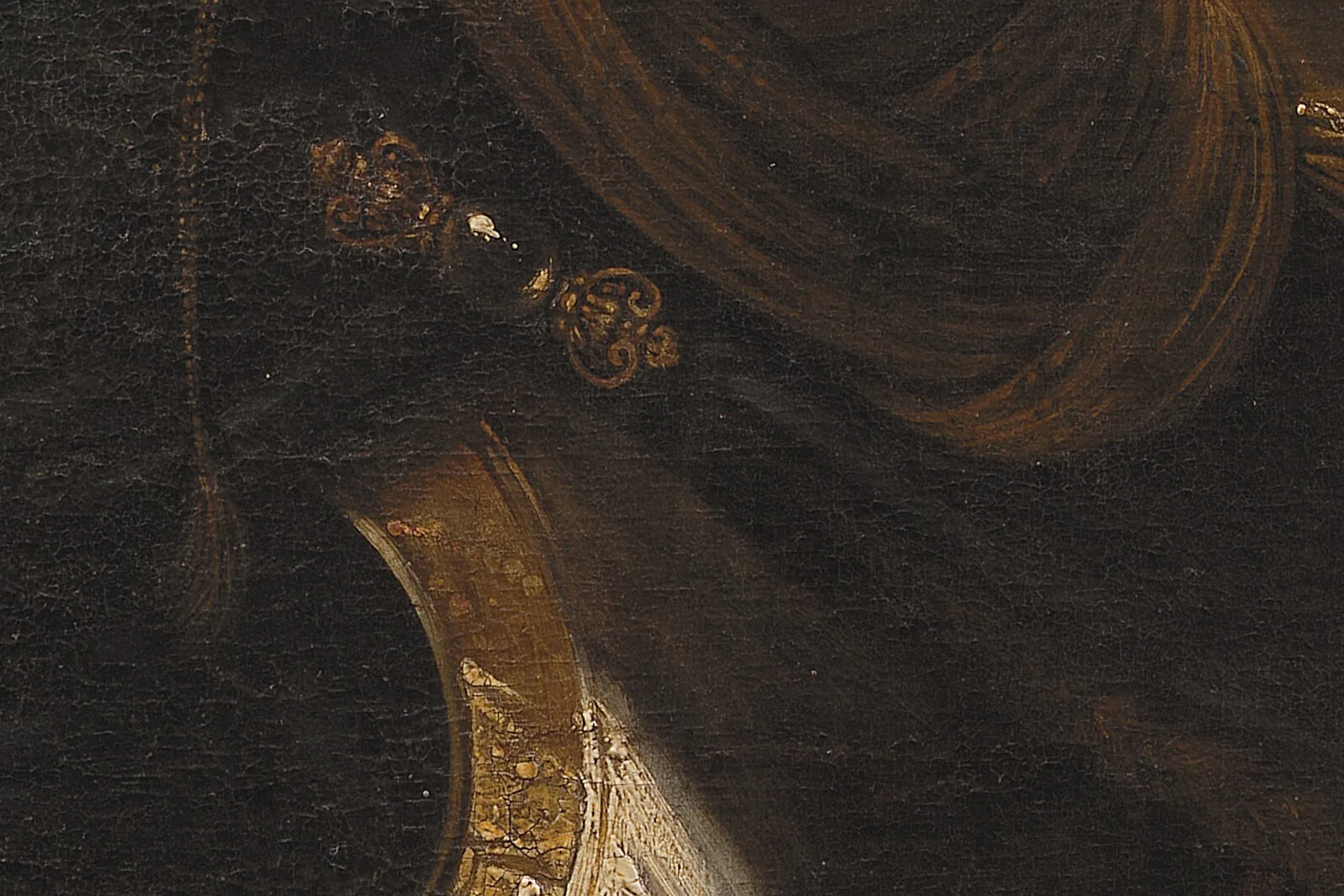 卡雷尔·范·曼德三世油画《一个头戴头巾身穿盔甲的男人肖像》高清大图局部 (3)