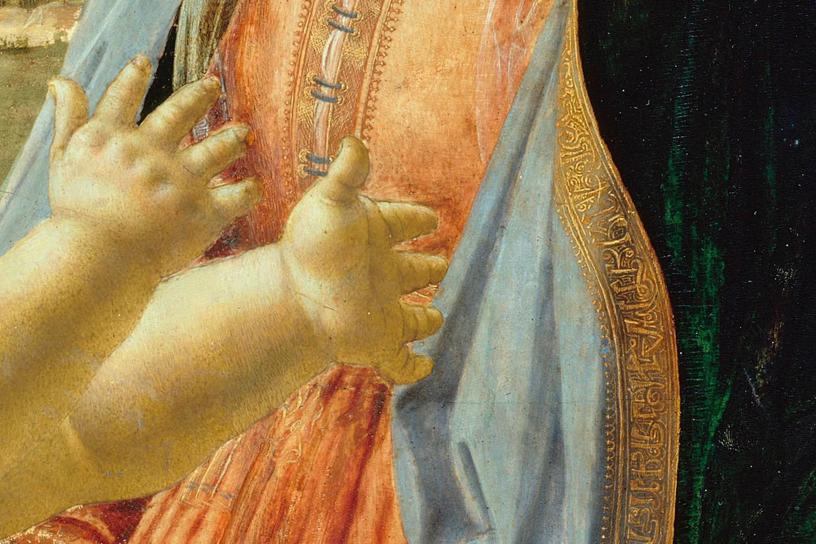 韦罗基奥油画《圣母玛利亚与圣婴》高清局部 (3)