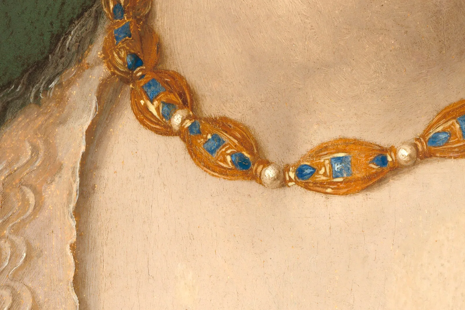 布龙齐诺油画肖像作品《一位年轻女子和她的小男孩》超高清大图局部 (6)