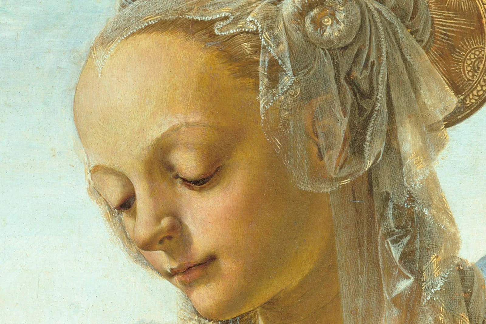 韦罗基奥油画《圣母玛利亚与圣婴》高清局部 (1)