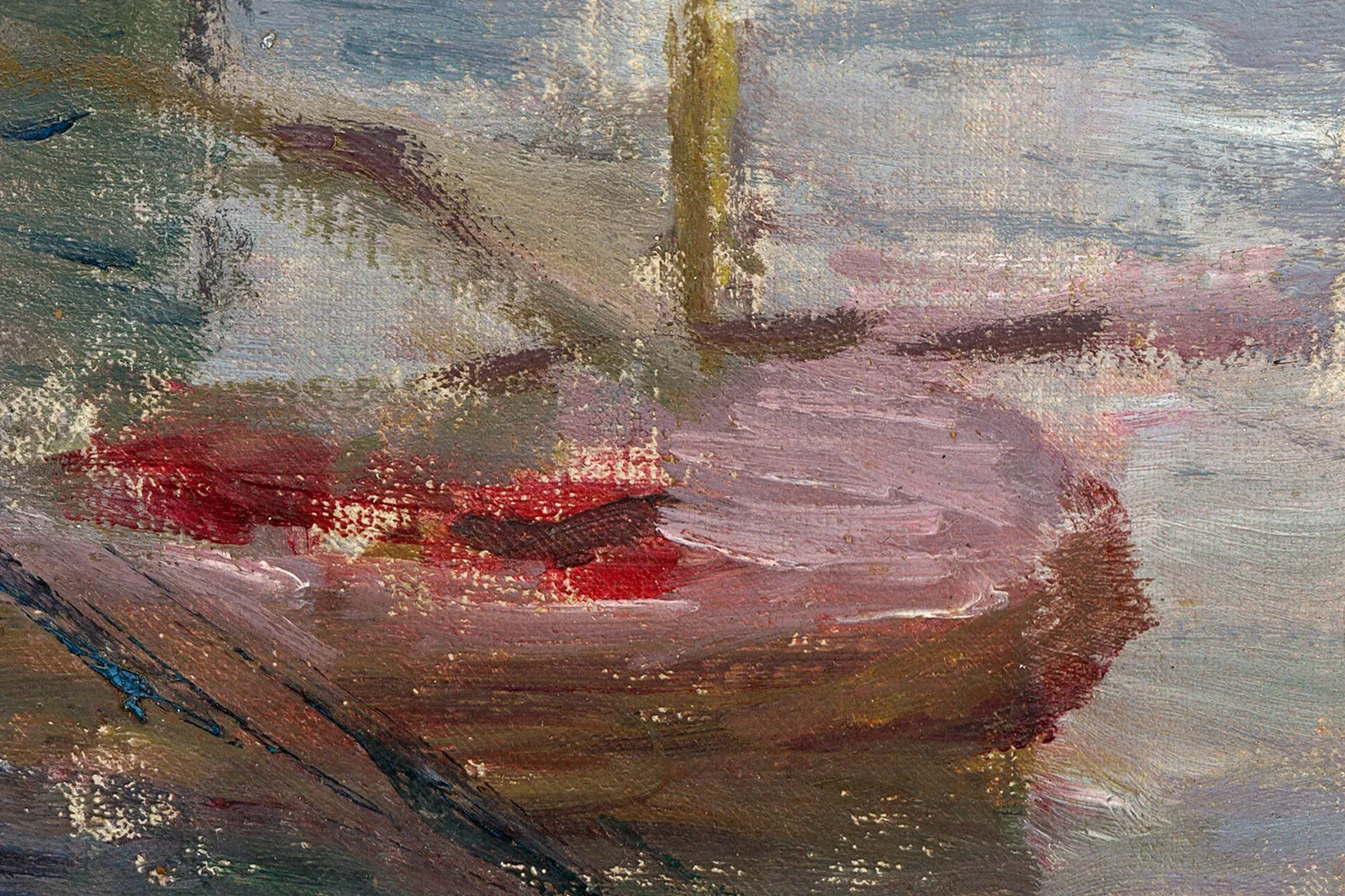 印象派莫奈油画风景《阴天的阿让特伊桥》超高清大图局部 (3)