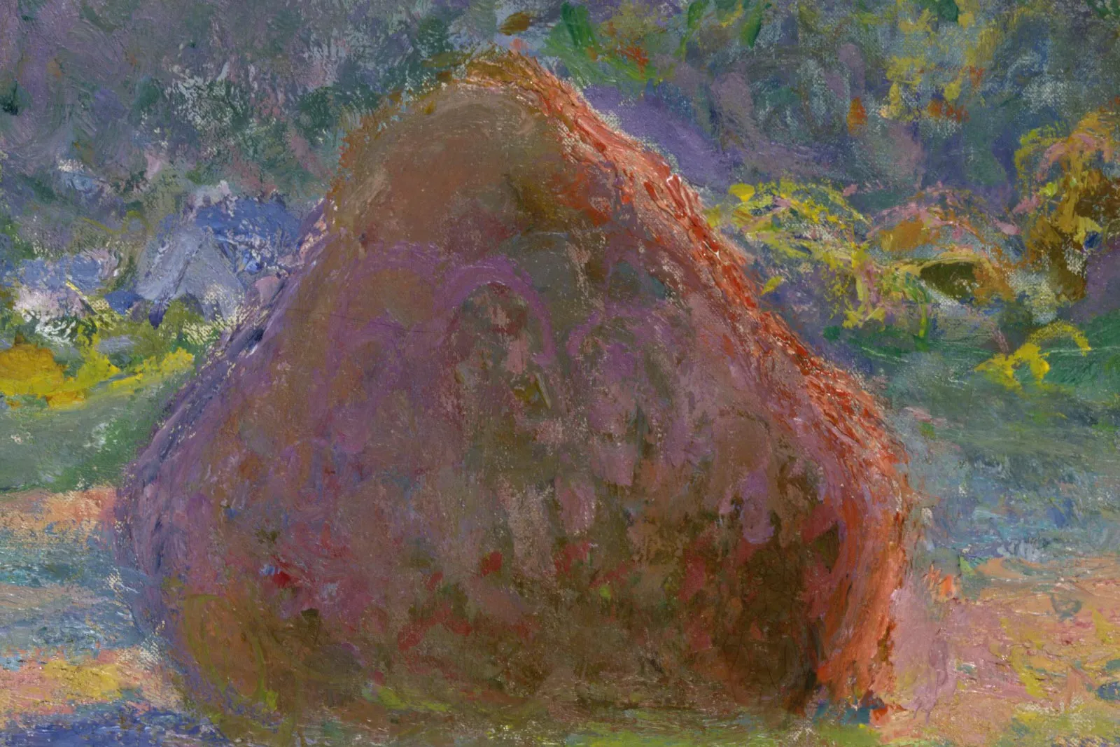 印象派莫奈油画风景《干草堆(夏末)》高清局部 (1)