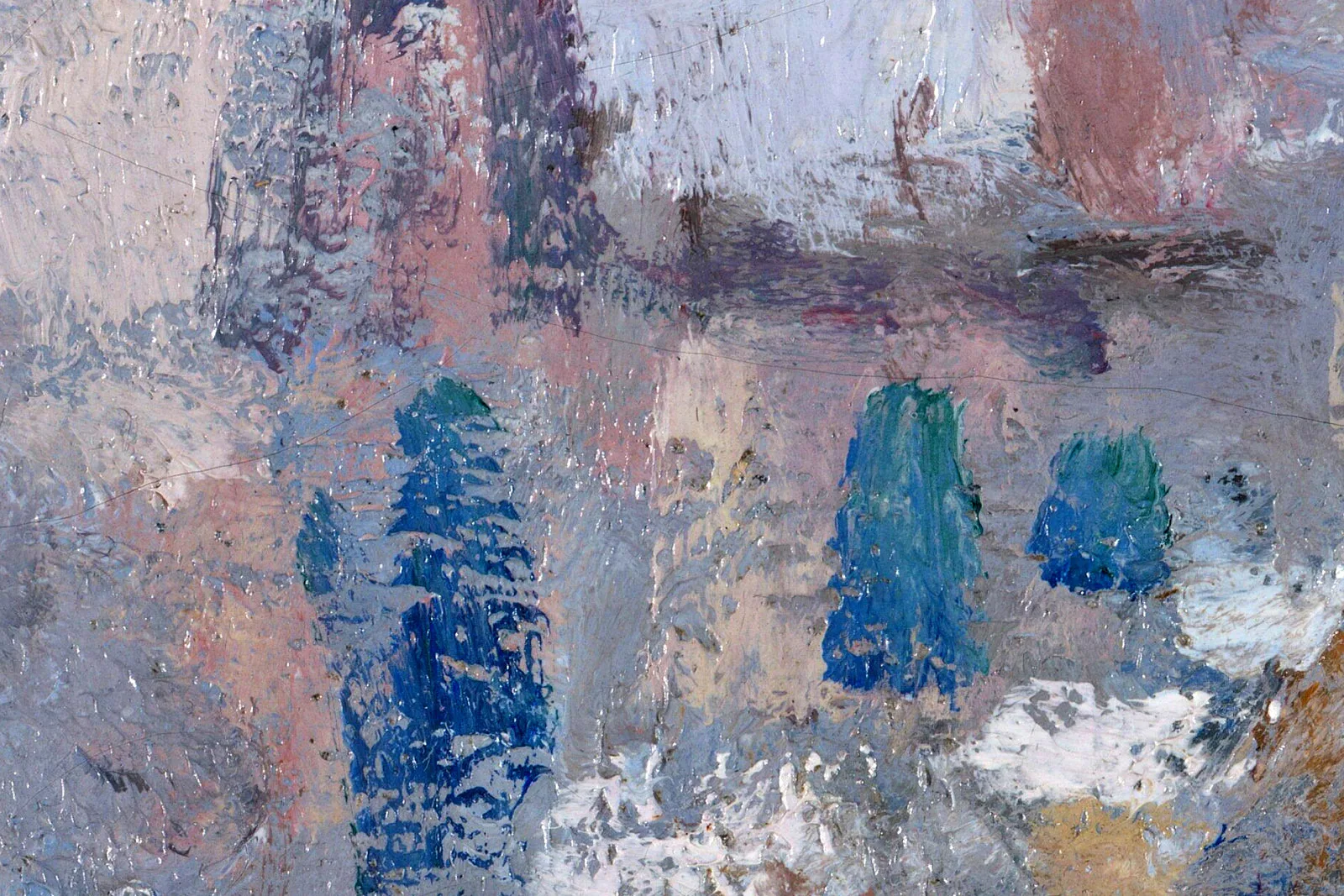 莫奈油画风景《阿让特伊的雪景》超高清大图局部 (5)