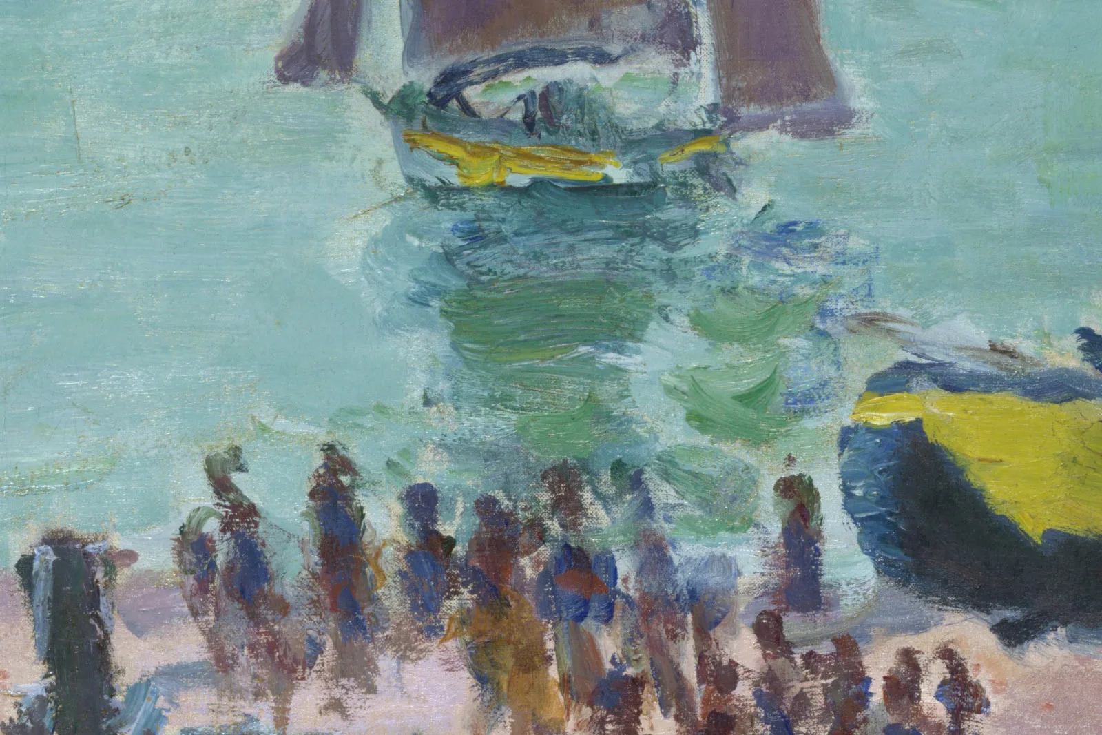 印象派莫奈油画《渔船离港,埃特勒塔》局部 (4)