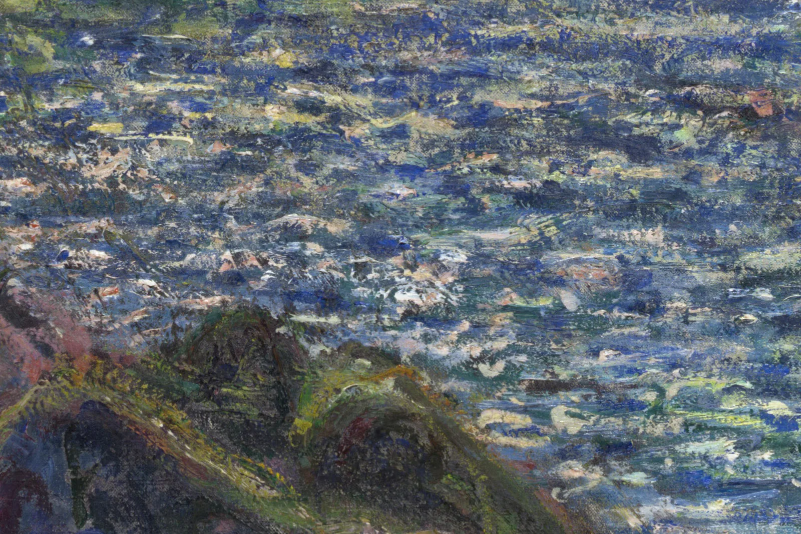 印象派莫奈油画风景《小克勒兹河》高清大图局部 (3)