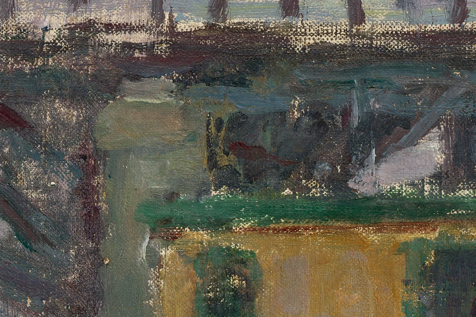 印象派莫奈油画风景《阴天的阿让特伊桥》超高清大图局部 (4)