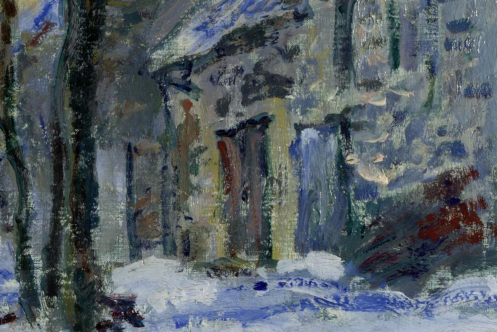 印象派莫奈油画风景《拉瓦库尔雪景》局部 (3)