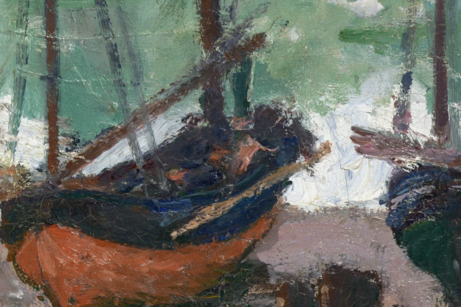 印象派莫奈油画海景《埃特勒塔海滩上的渔船》局部 (3)