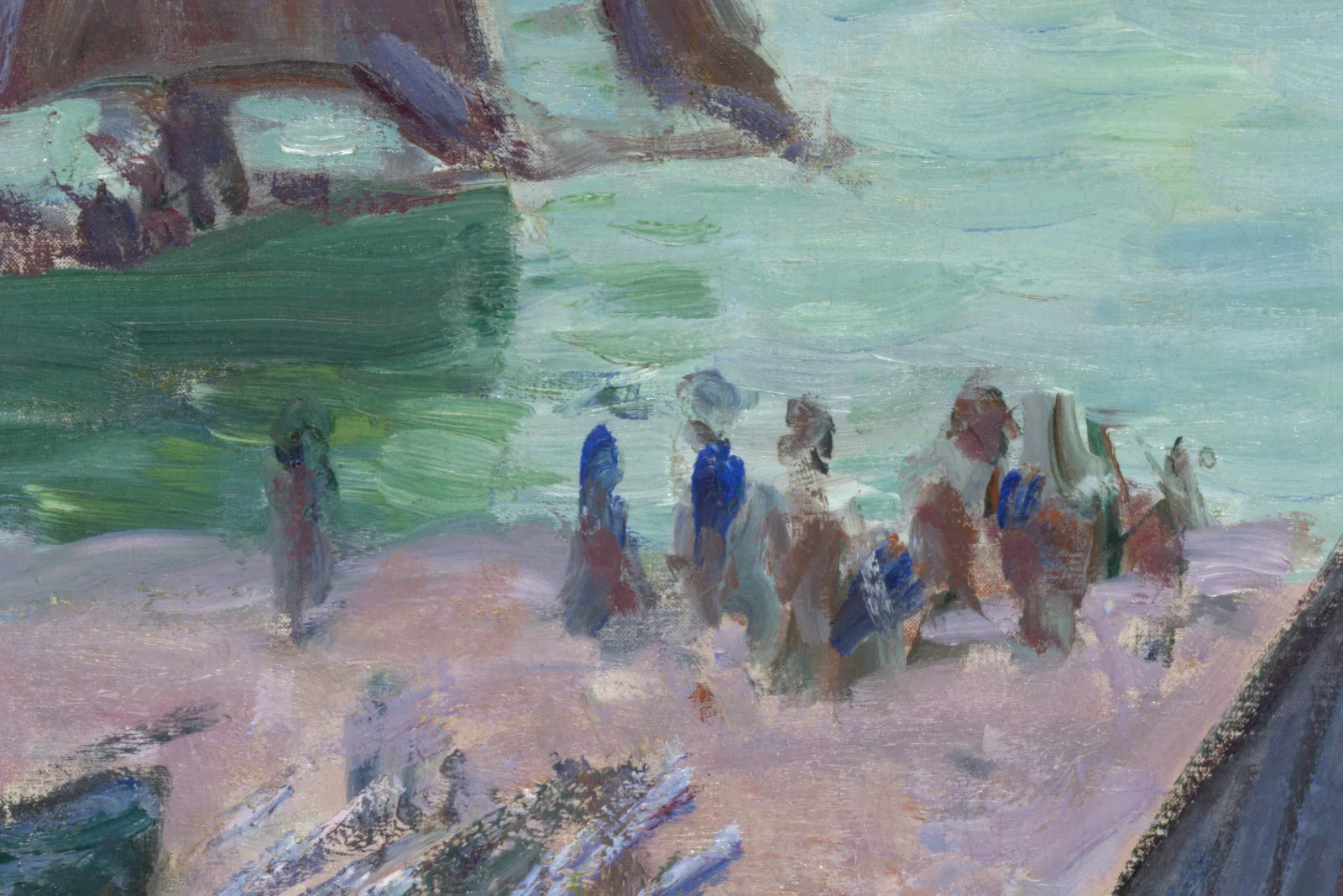 印象派莫奈油画《渔船离港,埃特勒塔》局部 (1)