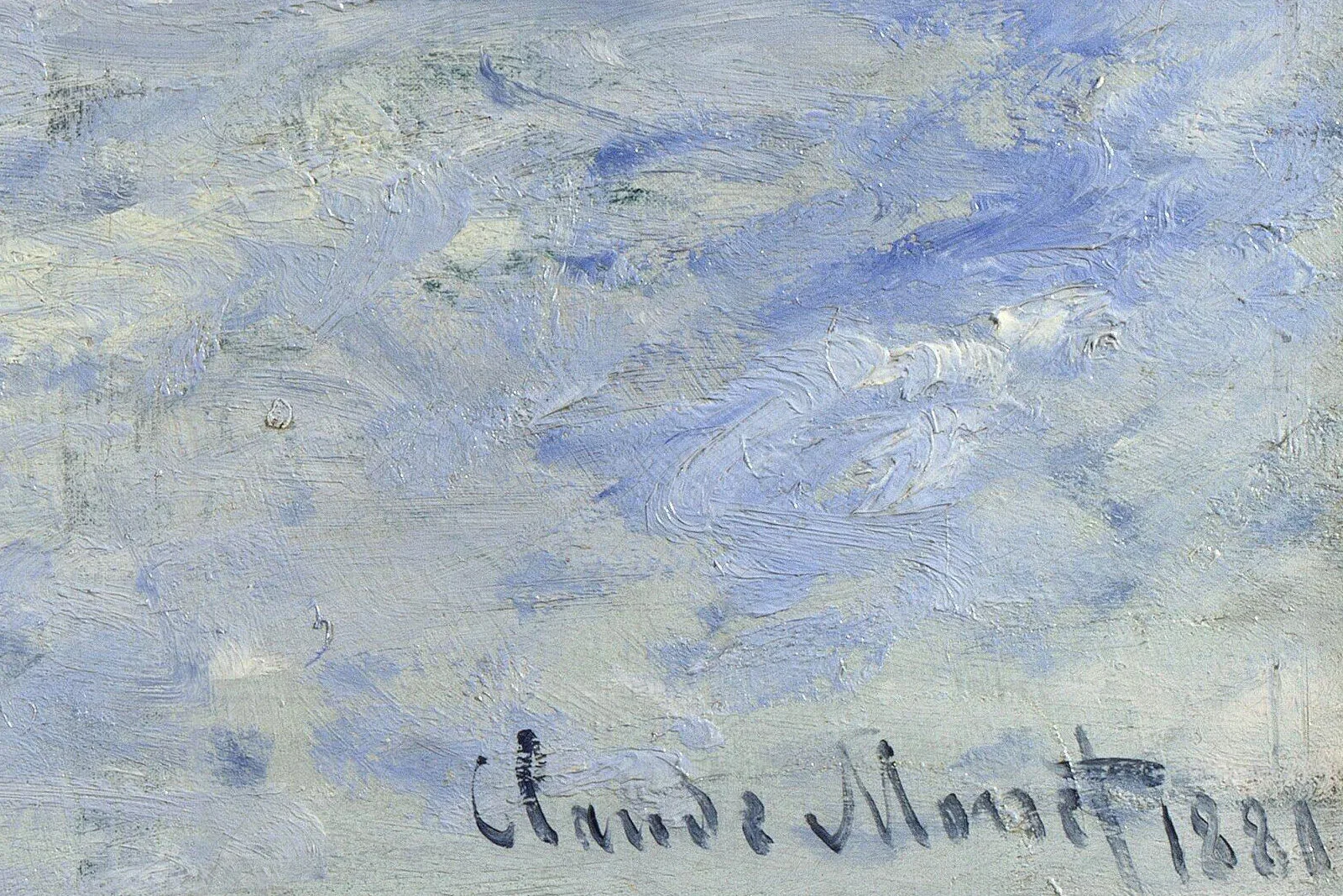 印象派莫奈油画风景《拉瓦库尔雪景》局部 (5)