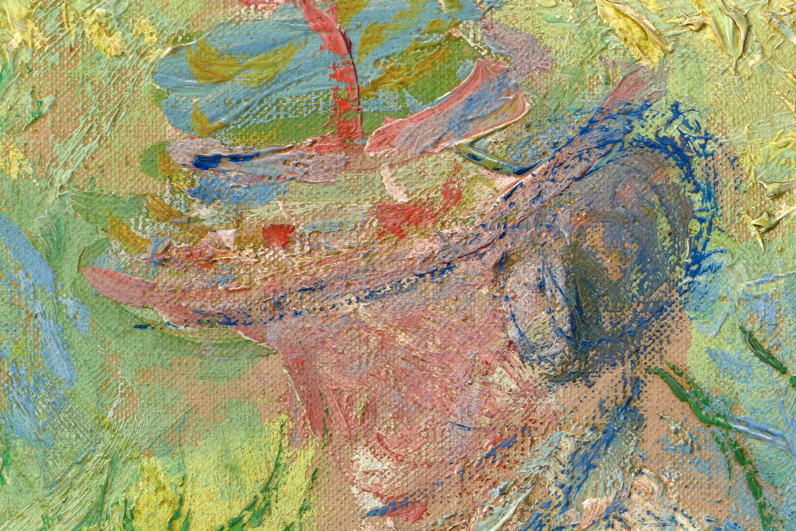 印象派莫奈油画作品《坐在柳树下的女子》超高清大图局部 (1)