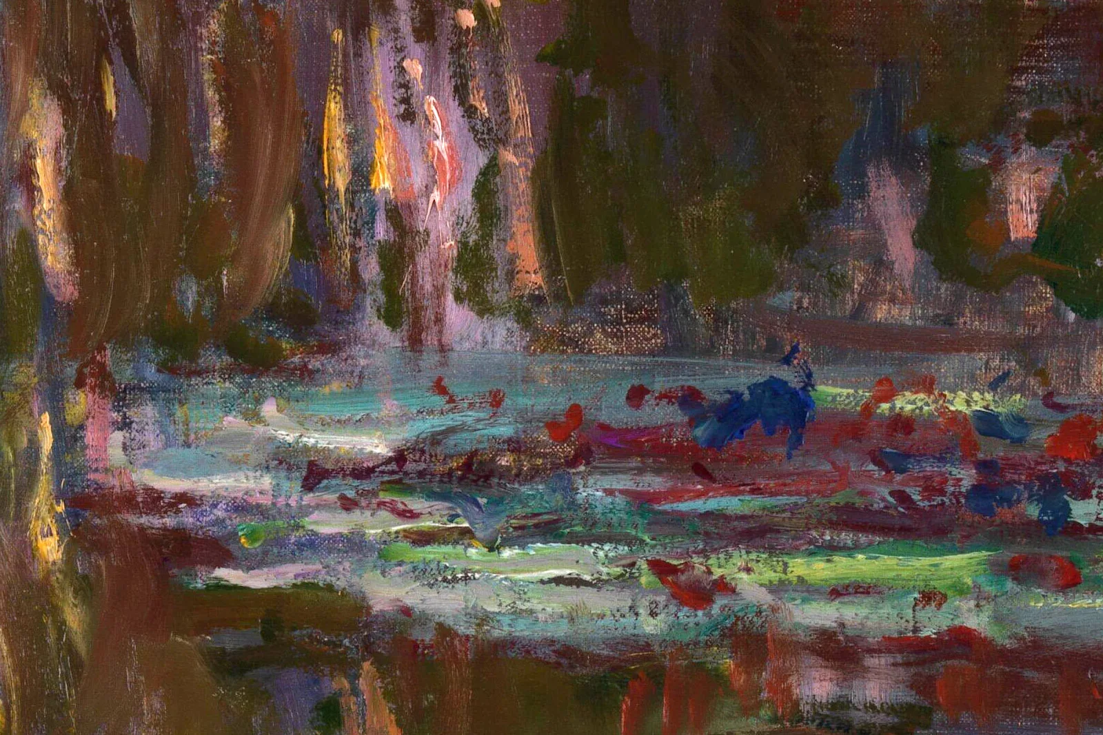 莫奈晚年油画作品《睡莲,落日》局部 (2)