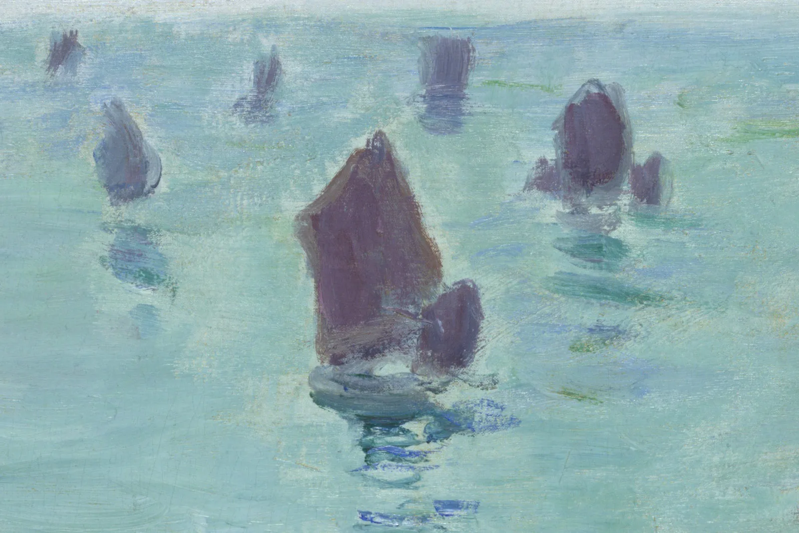 印象派莫奈油画《渔船离港,埃特勒塔》局部 (3)