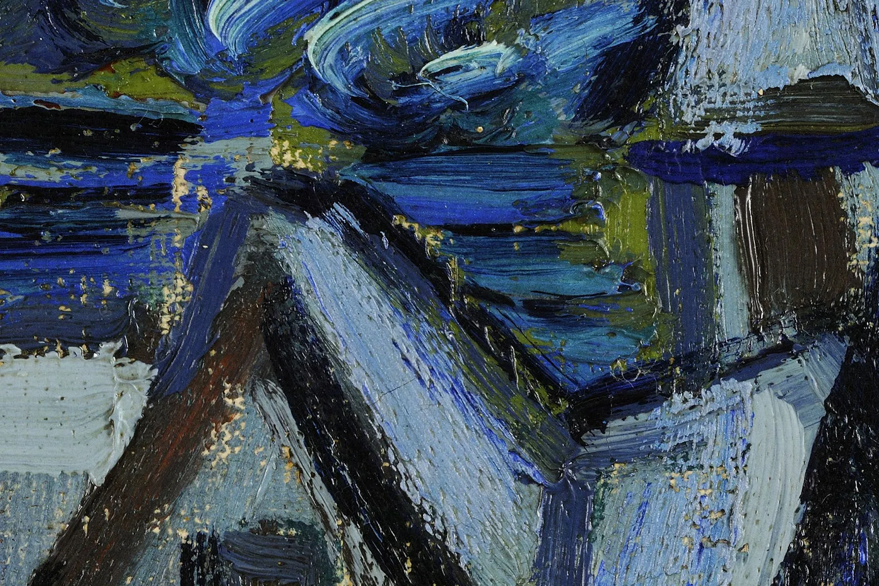 梵高油画《星月夜》超高清大图局部细节 (13)