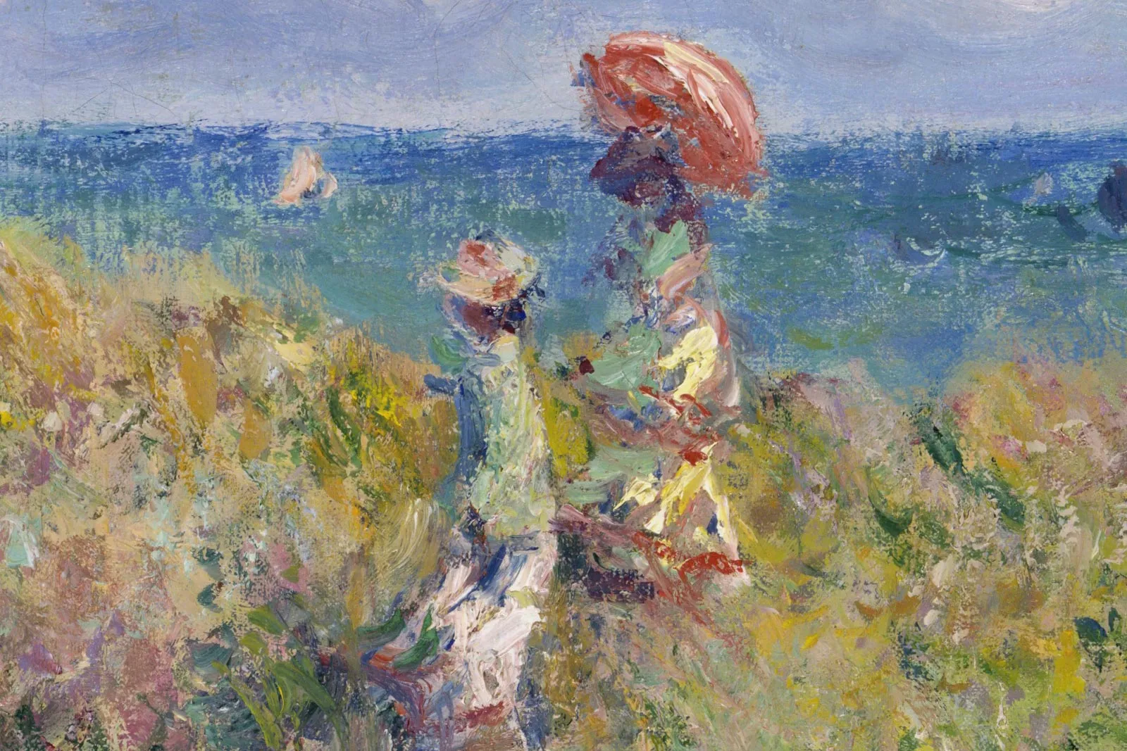 印象派莫奈油画风景《普维尔悬崖漫步》高清局部 (1)