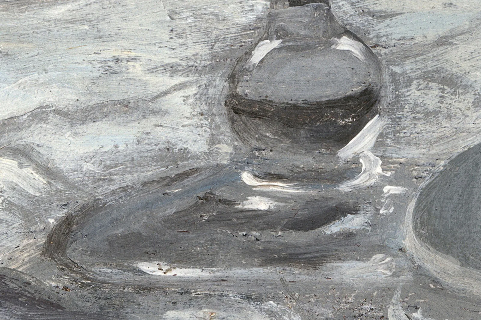 莫奈油画静物作品《瓶子、玻璃瓶、面包和葡萄酒》超高清大图局部 (2)