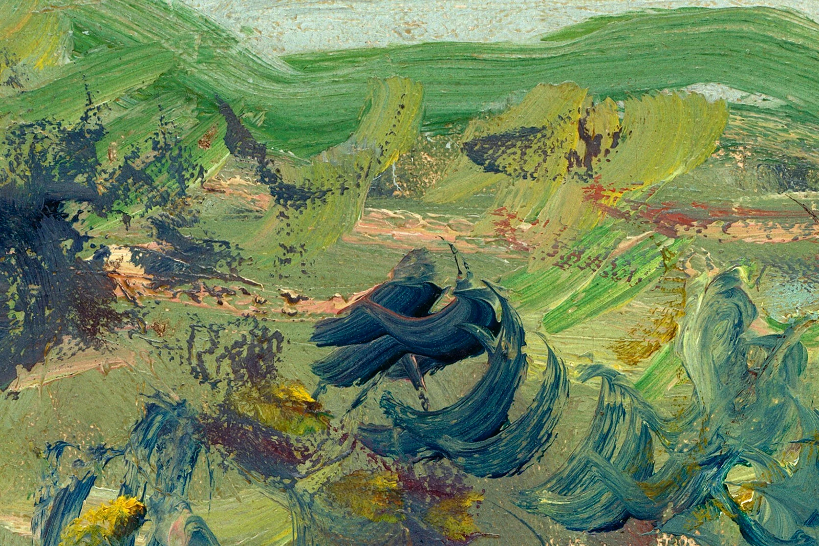 克劳德·莫奈风景画《普维尔悬崖》高清大图局部 (8)