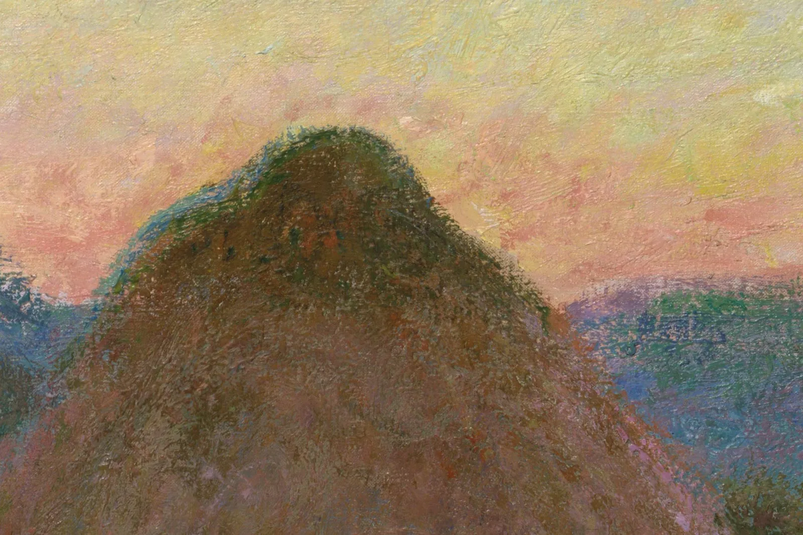 印象派莫奈油画风景《干草堆(秋季暮色)》高清局部 (4)
