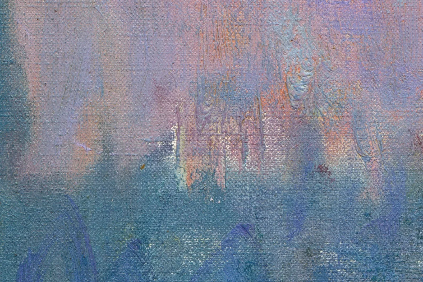 印象派莫奈油画建筑《国会大厦,日落》超高清大图局部 (5)