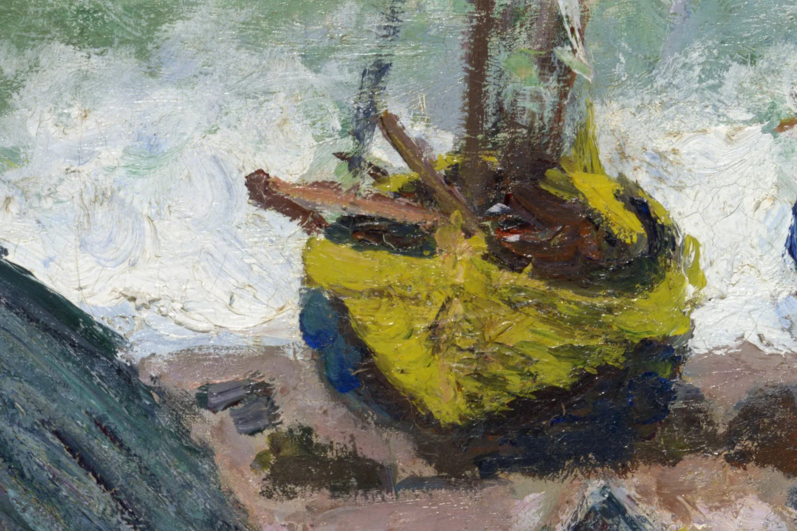 印象派莫奈油画海景《埃特勒塔海滩上的渔船》局部 (1)