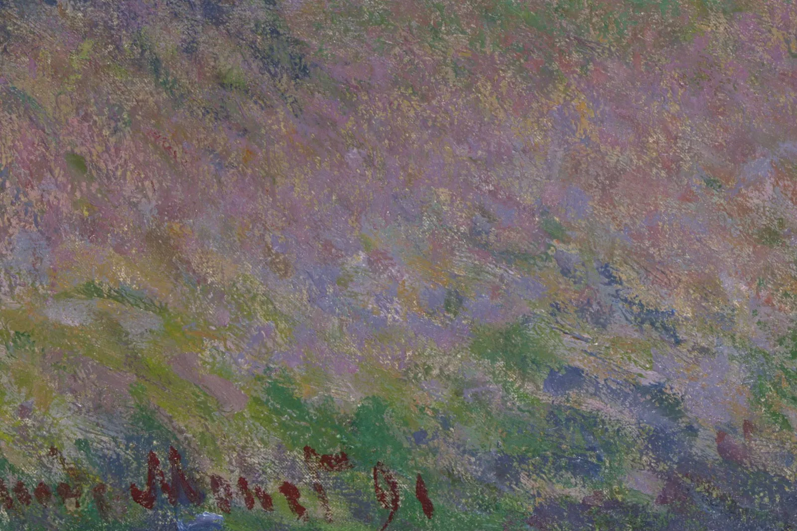 印象派莫奈油画风景《干草堆(秋季暮色)》高清局部 (3)