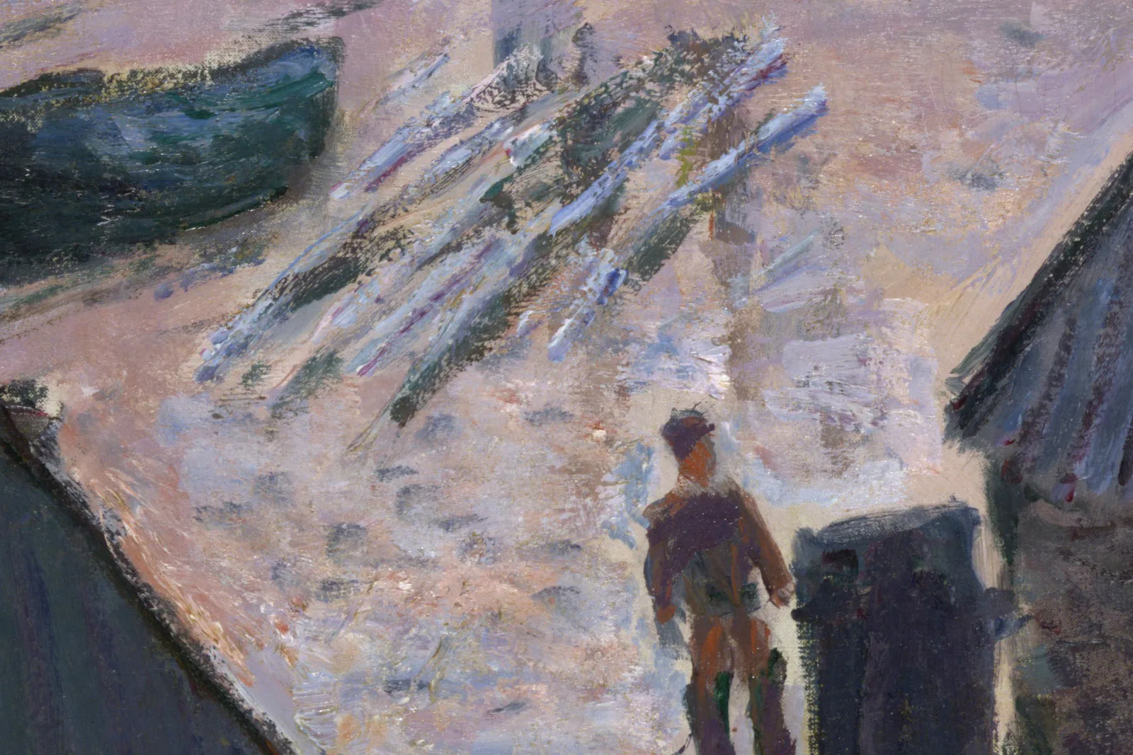 印象派莫奈油画《渔船离港,埃特勒塔》局部 (2)