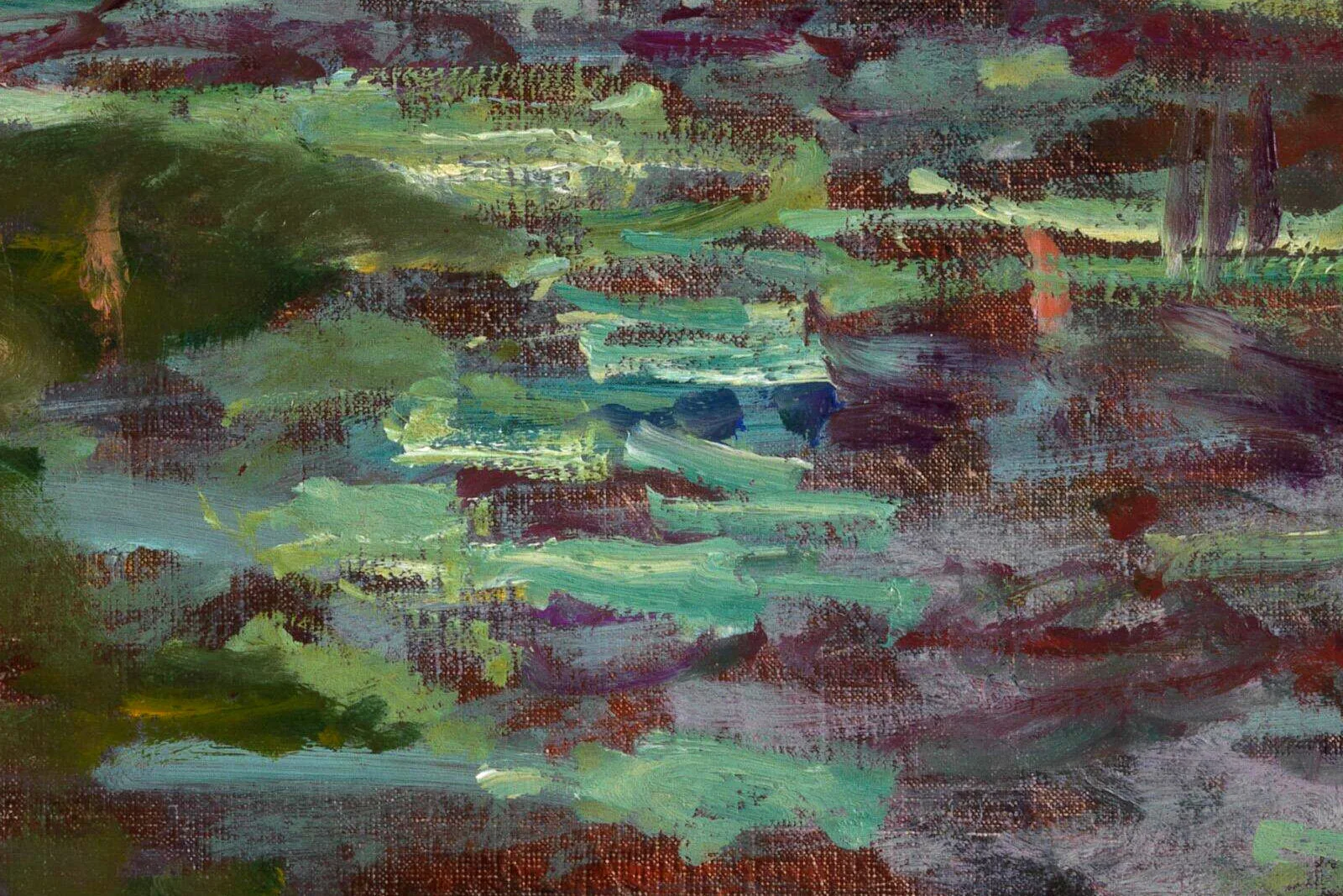 莫奈晚年油画作品《睡莲,落日》局部 (1)