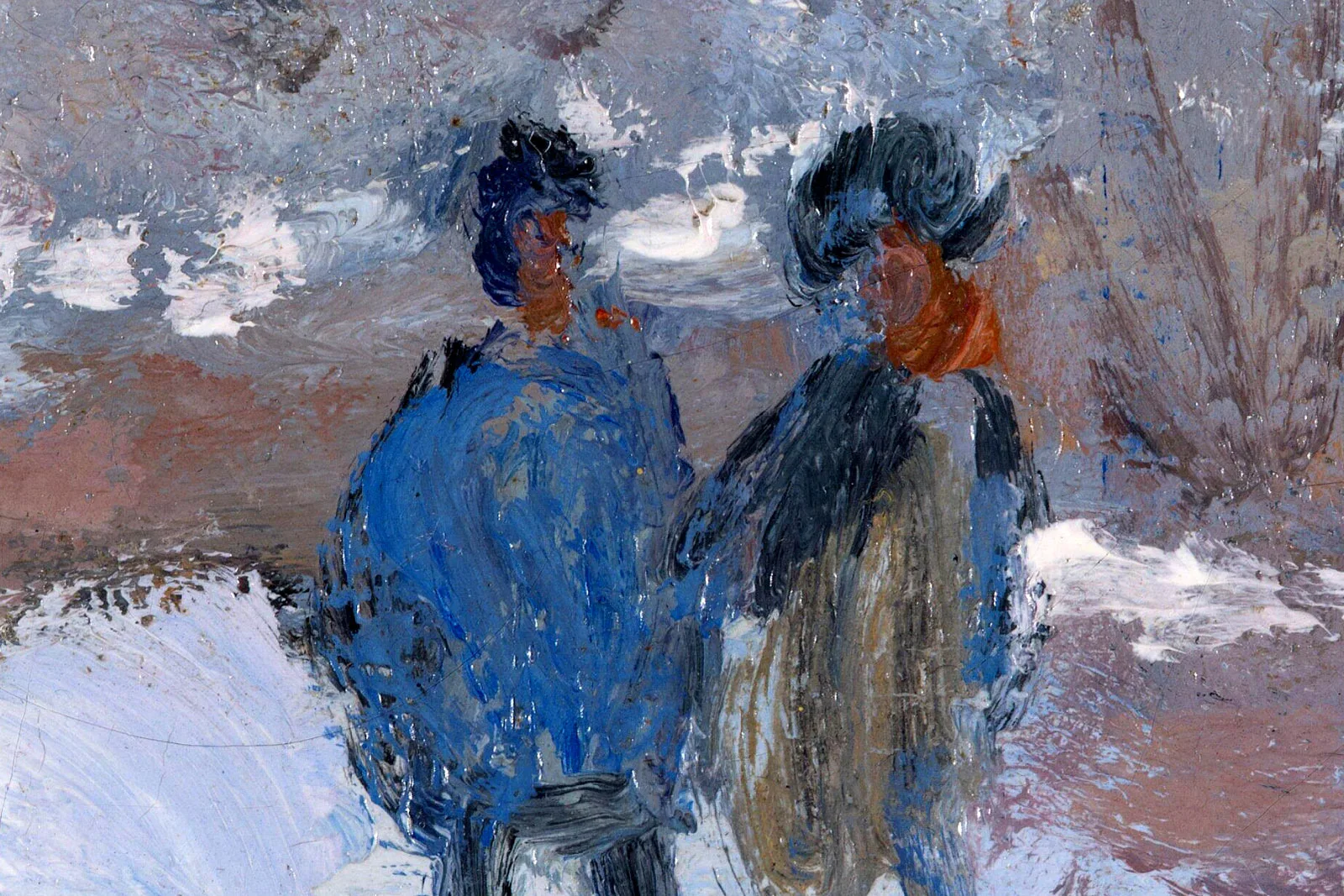 莫奈油画风景《阿让特伊的雪景》超高清大图局部 (1)