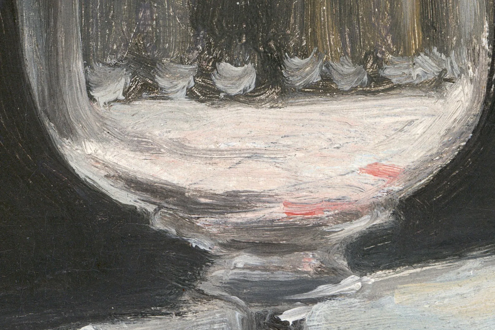 莫奈油画静物作品《瓶子、玻璃瓶、面包和葡萄酒》超高清大图局部 (3)